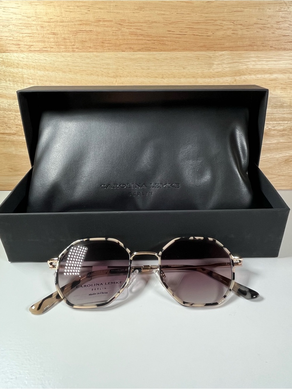 Brand New In Box Carolina Lemke Berlin Designer Sunglasses Grey Demi Gold Style